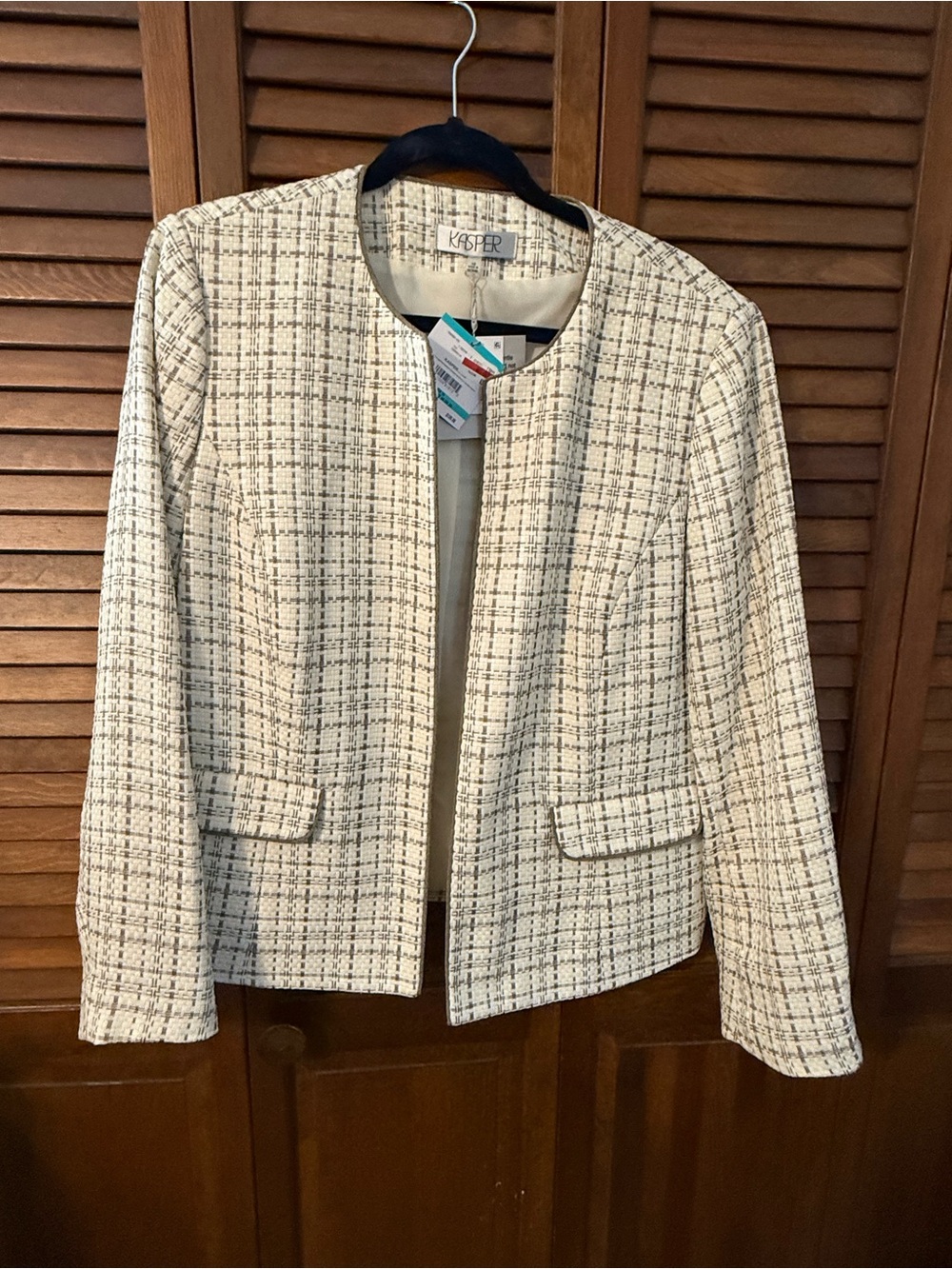Kasper Cream and Black Tweed Collarless Blazer - Picture 1 of 4